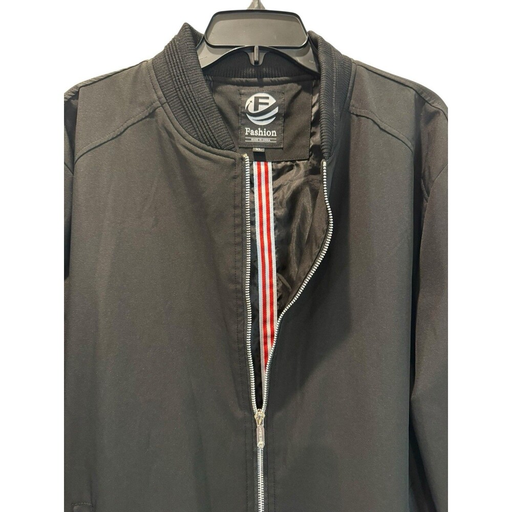 Men’s XL Zip Up Fashion Bomber Jacket Solid Black Lined Pockets Stand Collar